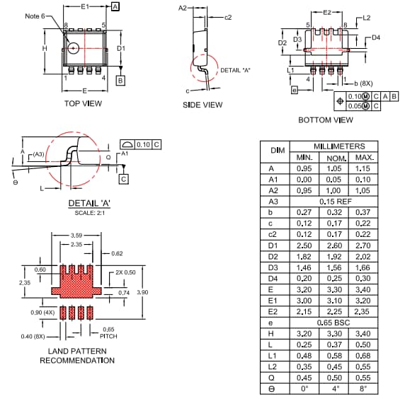 機械図面 - onsemi NVTYS014N08HLパワーMOSFET